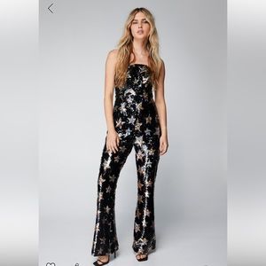 Nasty Gal sequins jumpsuit size 2 premium star bandeau flare sequin jumpsuit